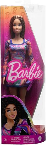 Barbie Fashionistas Doll #206 with Crimped Hair & Freckles Wearing Removable Rainbow Marble-Print Dress, Green Mules & Purse in Saudi Arabia