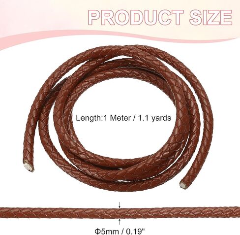 PATIKIL Round Braided Leather Cord, 5mm Round Braided Leather Cord Rope Folded for Crafts Jewelry Making Necklace Bracelets, Brown (1.1 Yards) in Saudi Arabia