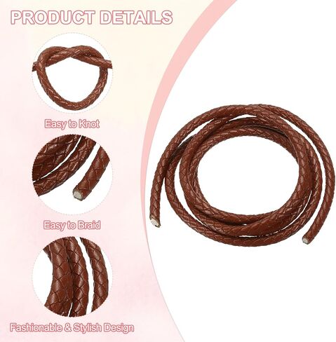 PATIKIL Round Braided Leather Cord, 5mm Round Braided Leather Cord Rope Folded for Crafts Jewelry Making Necklace Bracelets, Brown (1.1 Yards) in Saudi Arabia