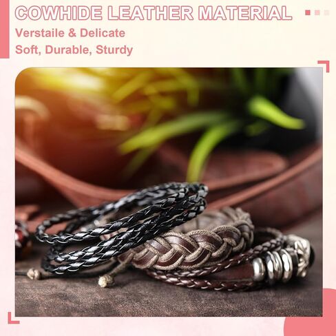 PATIKIL Round Braided Leather Cord, 5mm Round Braided Leather Cord Rope Folded for Crafts Jewelry Making Necklace Bracelets, Brown (1.1 Yards) in Saudi Arabia