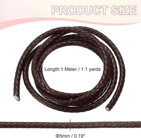 PATIKIL Round Braided Leather Cord, 5mm Round Braided Leather Cord Rope Folded for Crafts Jewelry Making Necklace Bracelets, Brown (1.1 Yards) in Saudi Arabia