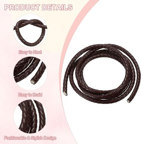 PATIKIL Round Braided Leather Cord, 5mm Round Braided Leather Cord Rope Folded for Crafts Jewelry Making Necklace Bracelets, Brown (1.1 Yards) in Saudi Arabia