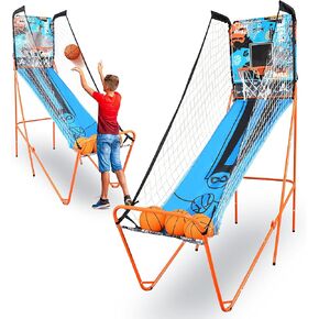 SereneLife Single Hoop Basketball Shootout Indoor Home Arcade Room Game with Electronic Digital Basket Ball Shotboard & Play Timer Timer Up Court Shooting Sports للبالغين ، الأزرق.