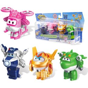 Super Wings 2" Transform-a-Bots 4-Pack, Supercharged Jett, Donnie, Astra, Sunny, Airplane Toys Vehicle Mini Figures, Fun Toys for Kids, Transformer Toys for 3 4 5 Year Old Boys and Girls
