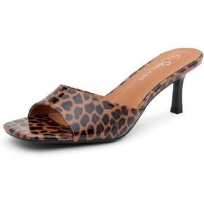 Shoe Land Deverena Womens Low Heels Stilleto Heeled Slides Open Toe One Band Slip on Heeled Mules Black White Nude Green Gold Heels for Prom Party Wedding Vacation