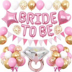 Bridal Shower Decorations Sage Green,Bachelorette Party Decor with Bride To Be Letter Balloons Banner, Diamond Ring Heart Foil Balloon,Green Gold Confetti Balloons for Engagement Wedding Party favors