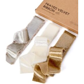 Vitalizart Gold Silky Velvet Ribbon 1.5" Christmas Gold & Brown Handmade Frayed Edges Kahki Glossy Ribbon for Gift Wrapping Tree Ornaments Wreath Garland Holiday Decorations 4.5 Yd Total