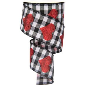 2.5'' x 10 Yard Valentine's Day Wired Edge Ribbon, Burlap Printed Red Heart Ribbons Gift Wrapping Ribbon for DIY Craft Wedding Party Wreath Bows Decoration (Burlap)