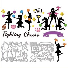 GLOBLELAND Cheerleading Cutting Dies for DIY Scrapbooking Metal Sports Rugby Cut Dies Words Cheers Fighting No1 Die Cuts for Card Making Embossing Photo Album Craft Decor