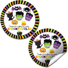 Spooktacular Cute Halloween Characters Themed Thank You Sticker Labels, 40 2" Party Circle Stickers by AmandaCreation, Great for Party Favors, Envelope Seals & Goodie Bags