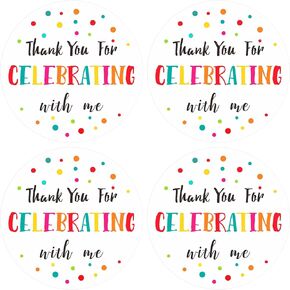 180 PCS Thank You for Celebrating with Me Multicolor Round Stickers, 2 Inch, Waterproof, Paper, Contemporary Style, Stickers