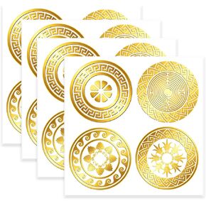 Gold Foil Pattern Stickers - Pack of 120, 1.5 Inch Gold Circle Envelope Seals, Gift Boxes, Party Favor Bags, Holiday & Birthday Party, Wedding & Baby Shower Decorations
