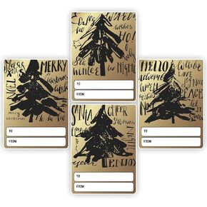 easykart labels 200 Golden Christmas Name Tags Stickers in Sheets, 2 x3 Inch for Envelope Seals, Gifting, Decoration and Kids Activities
