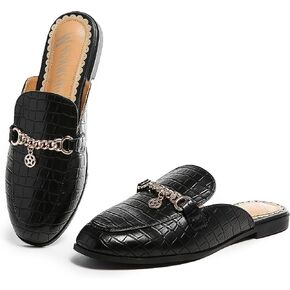 حذاء مفتوح للنساء بمقدمة مستديرة بدون ظهر حذاء مسطح مريح سهل الارتداء مزود بإبزيم معدني in Kuwait