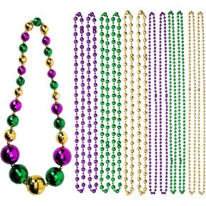 13 Pcs Mardi Gras Beads Necklaces, Party Costume Necklace, Multi Colors Beaded Necklaces for Mardi Gras Party, St Patrick's Day Party, Carnival Party, Parade