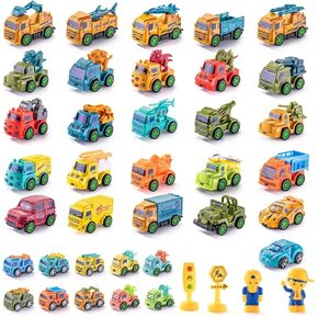 Mini Cars 14PCS, Pull Back Racing Toy Car Set, Racing Toy Vehicles Mini City Cars with Roadblocks and Characters, Party Favors Birthday for Boys Girls Kids