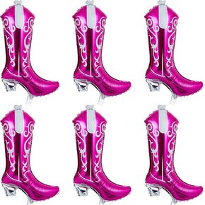 Wettarn 6 Pcs Cowgirl Boot Balloons Bulk 25.6 Inch Large Cowgirl Rodeo Horseshoe Foil Jumbo Balloons for Bachelorette Party, Birthday Decorations and Disco Party Supplies(Brown)
