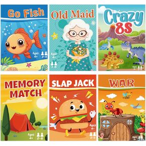 Card Games for Kids, Go Fish,Old Maid,Memory Match,Slap Jack,Crazy 8s,War -6 Pack Classic Fun & Educational Games for Family Game Night, Great Gift for Birthday Holiday Easter Basket Stuffers