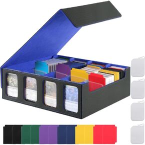 Card Deck Storage Box for Trading Cards 3000+MTG Deck Box with 12 Colorful Divider Tabs, Card Supporters PU Leather Trading Card Storage with Viewing Windows Fits for Magic Game Cards (Black Gray)