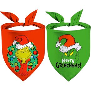 Christmas Dog Bandanas 2 Pack, Xmas Wreath Merry Christmas Dog Scarfs for Boy and Girl, Pet Scarves for Christmas Holiday Bandanas Bulk for Medium Large Dogs (Red+Green, Large)