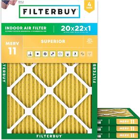 Filterbuy 20x22x1 Air Filter MERV 11 Allergen Defense (4-Pack), Pleated HVAC AC Furnace Air Filters Replacement (Actual Size: 19.50 x 21.50 x 0.75 Inches)