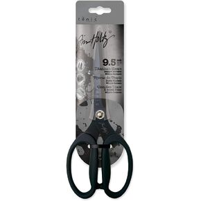 Tim Holtz Scissors All Purpose - 9.5 Inch Titanium Snips with Micro Serrated Blade Edge - Non Stick Craft Tool for Cutting Paper, Fabric, and Sewing - Comfort Grip Handles