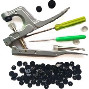 100 Complete Sets Black Snaps Plastic Snaps Hand-held Pliers Tool Installs Size 20, 22, 24 T5 No-Sew Button Snap Fastener Press Attacher Punch for Snaps