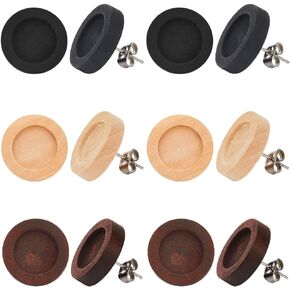 SUNNYCLUE 30Pcs 3 Colors Small Wooden Earring Posts Cabochon Stud Earring Blanks 12mm Wood Cabochon Blank Bezel Round Disc Stud Earring Findings with Stainless Steel Pins for Jewelry Making DIY Craft