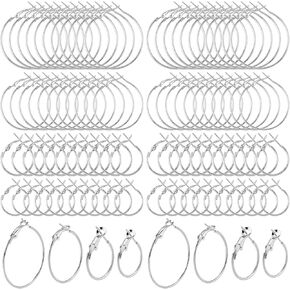 96pcs Hoop Earrings Findings, Hypoallergenic Round Earring Loop, Open Beading Earrings Accessories Jewelry Making DIY Crafts 20mm 25mm 30mm 40mm- Silver