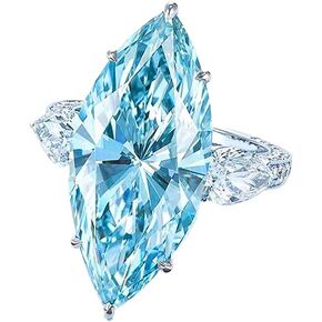 925 Sterling Silver Shining Horse Eye Shape light blue Cubic Zirconia Rings Diamond Rings for Women Jewelry Findings Earring Backs Findings (US Code 9)