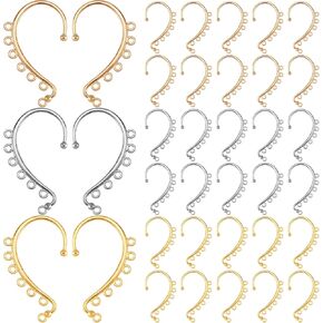 30PCS DIY Ear Cuffs Earrings for Women, 0.91 x 2.3 in Alloy Non Piercing Ear Wraps Earring Findings, Clip on Earrings for DIY Jewelry Making (Silver, Gold, kc Gold)