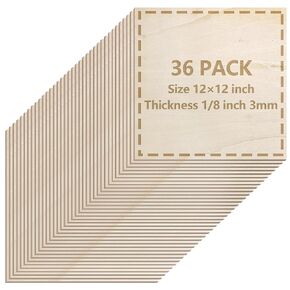 12 Pack Basswood Sheets 1/8 inch, 3mm Basswood for Laser Cutting, 12 x 12 inch Wood Slabs for Crafts, DIY Architectural Models Making, Wood Engraving, Staining