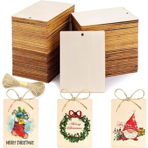 AIERSA Wooden Tags Crafts for Kids Painting, 45Pcs Rectangle Wood Cutous to Paint, Unfinished Wood Crafts, Blank Wood Pieces for Christmas Party, Classroom Craft for Kids DIY Gift Tags Ornaments