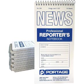 Portage Reporters Notebook – Top Bound Spiral Pocket Notepad, Steno Note Book, Perfect for Reporters & Journalists Taking Notes in the Field, Gregg Ruled – 4 x 8 In, 70 Sheets, 12 Pack