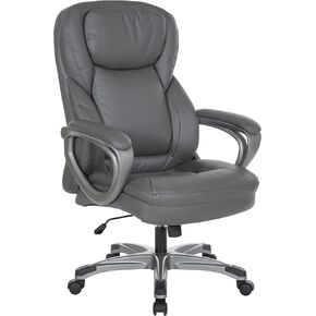 Office Star ECH Series Executive Bonded Leather Chair with Thick Padded Seat and Built-in Lumbar Support, Black with Titanium Coated Nylon Base