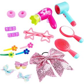BABESIDE 17 Pcs Pretend Hair Salon Toys for Girls, Reborn Baby Doll Hair Accessories Kids Hair Salon Playset with Toy Hair Dryer Bow Hair Tie Hair Clips Toy for Kids Pretend Play Toys