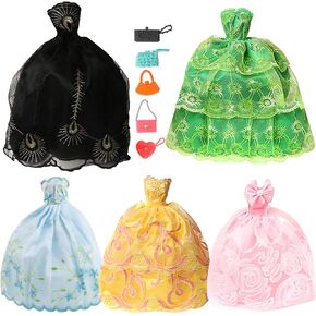 Handmade Doll Accessories-Clothing Sets - Fashion-Clothes - Dresses Including 5 Set 11.5 inch Wedding Dresses for 11'' -12'' Princess Dolls for Girls Birthday Present