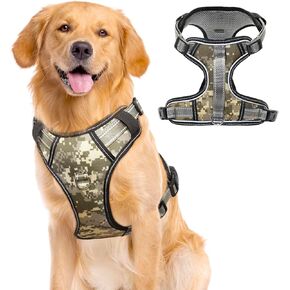 Dog Harness,Camo Dog Harness for Large Dogs,Reflective Dog Harness,No Pull Dog Camo Harness with 2 Leash Clips and Control Handle,Adjustable Soft Padded Camo Pet Vest with 4 Snap Buckles（L）