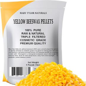 Yellow Beeswax Pellets 1lb, by Mary Tylor Naturals, Premium Quality, Cosmetic Grade, Triple Filtered Bees Wax Pastilles, for DIY Lip Balm Recipes, Body Creams, Lotions, Deodorants, Candles