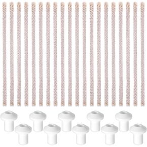 20 Pcs Oil Lamp Wicks Replacement with 10 Pcs Holders Cotton Braided Lamp Wicks 8 mm/0.31'' Round Candle Wick DIY Handmade Candle Making Supplies for Oil Lamp Torches Alcohol Burner Kerosene Lantern