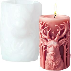 Elk Candle Moulds for Candle Making, Deer Pattern Pillar Candle Mold, Christmas Reindeer Silicone Mold for Soy Wax Candle, Aromatherapy Candle, Gypsum, Plaster, Home Decor (B)
