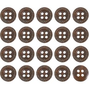 uxcell 50Pcs Wooden Buttons, 9mm 4 Hole Round Wood Button Wood Sewing Button Dotted Line Pattern for Sewing DIY Craft Clothing, Dark Brown