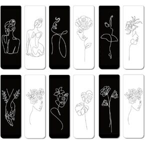 Outus 24 Pieces Magnetic Bookmarks Minimalist Line Abstract Art Magnet Book Mark Christmas Party Gift Supplies Markers Page Female Face Aesthetic Reading Lovers for Women Teachers Rewards