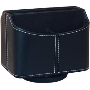 Remote Control Holder Box with 5 Compartment 360 Degree Rotatable PU Leather Storage Container for TV Remote Phone Caddy Eyeglasses Desk Organizer （Rectangle Black ）