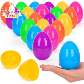 KAFKA 72 Pcs Plastic Easter Eggs, 3.15" Fillable Easter Eggs for Easter Hunt, Basket Stuffers Fillers, Classroom Prize Supplies