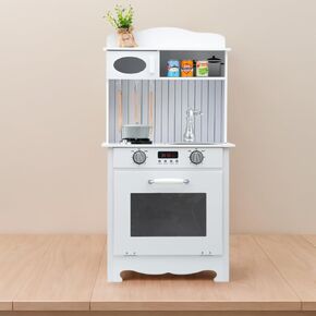 Play Kitchen for Kids, Wooden Kids Play Kitchen Playset Chef Pretend Play Set for Toddlers with Real Lights & Sounds, Toys Kitchen with 6pcs Cooking Accessories