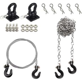 1/10 RC Car Mini Metal Trailer Chain and Tow Hooks Buckle & RC Body Clips Bent Springy R Pins Accessories for 1:10 Rock Crawler Truck Car Traxxas TRX4 SCX10 Axial RC4WD Tamiya D90 (Red)
