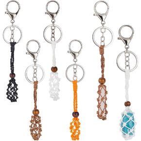 SUNNYCLUE 1 Box 8Pcs Metal Crystal Holder Keychain Bulk Stone Holder Key Chains Alloy Black White Adjustable Empty Gemstone Closures Extender Holders Key Chain for Jewelry Making Necklace Bracelet DIY