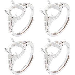 Beebeecraft 1 Box 4Pcs Prong Ring Settings Adjustable Cubic Zirconia 4 Claw Ring Blanks Finger Ring Components for Jewellery Making Kit Findings DIY Crafts