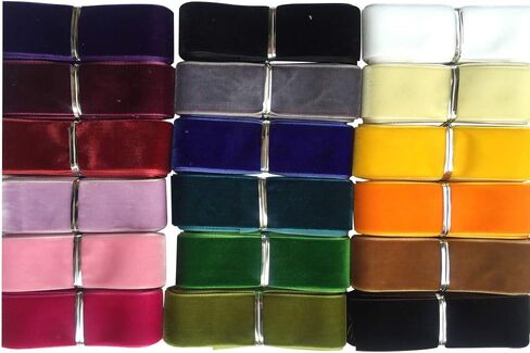 Chenkou Craft 20 Yards 1" Velvet Ribbon Total 20 Colors Assorted Lots Bulk 25mm (Multicolored, 1"(25mm)) in Kuwait